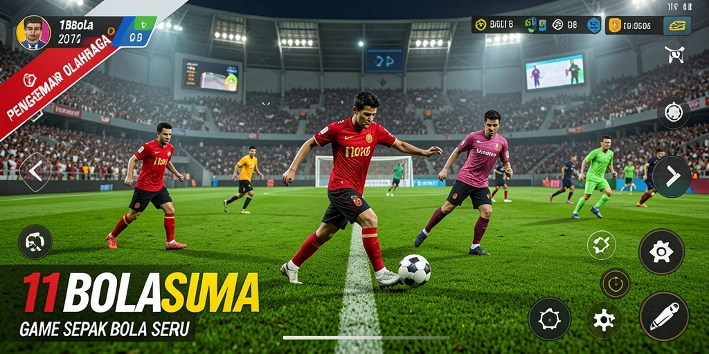 Gameplay menarik dalam 11BOLA dengan aksi sepak bola penuh semangat.