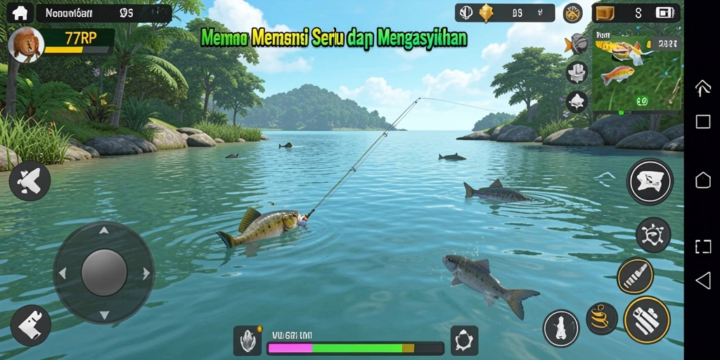 Gambaran menarik dari gameplay memancing di 77RP.