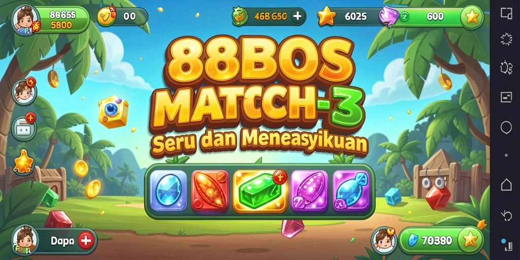 Gameplay seru 88BOS dengan tantangan Match-3 yang menarik.