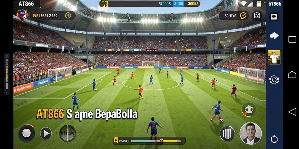 Tampilan screenshot utama AT866 yang menampilkan aksi di lapangan sepak bola.
