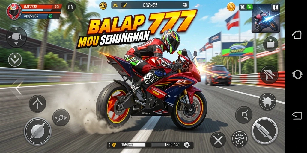 Tampilan gameplay menegangkan dari <strong>DAY777</strong> dengan balapan motor yang cepat.
