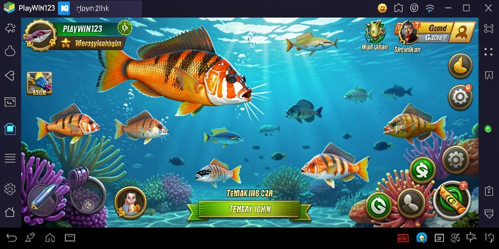 Screenshot gameplay seru dari PLAYWIN123 dengan aksi tembak ikan.