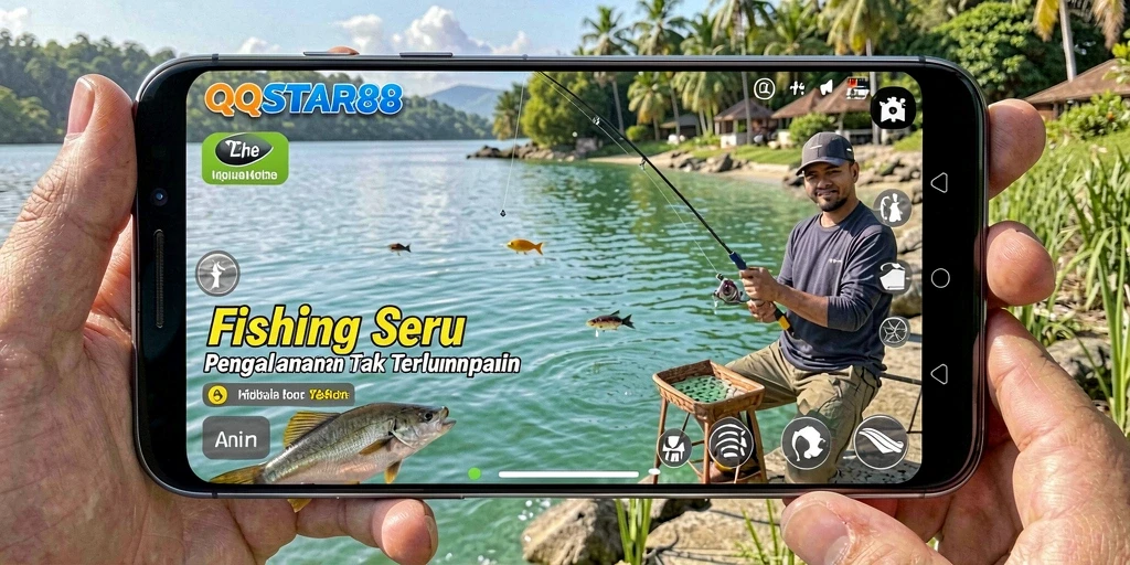 Tangkapan layar gameplay QQSTAR88 menggambarkan aksi memancing yang seru.