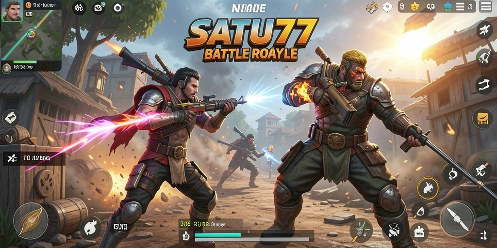 Tangkapan layar utama SATU77 dengan aksi Battle Royale yang mendebarkan.