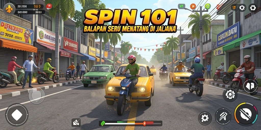 Gameplay balapan SPIN101 yang memacu adrenalin dan seru.